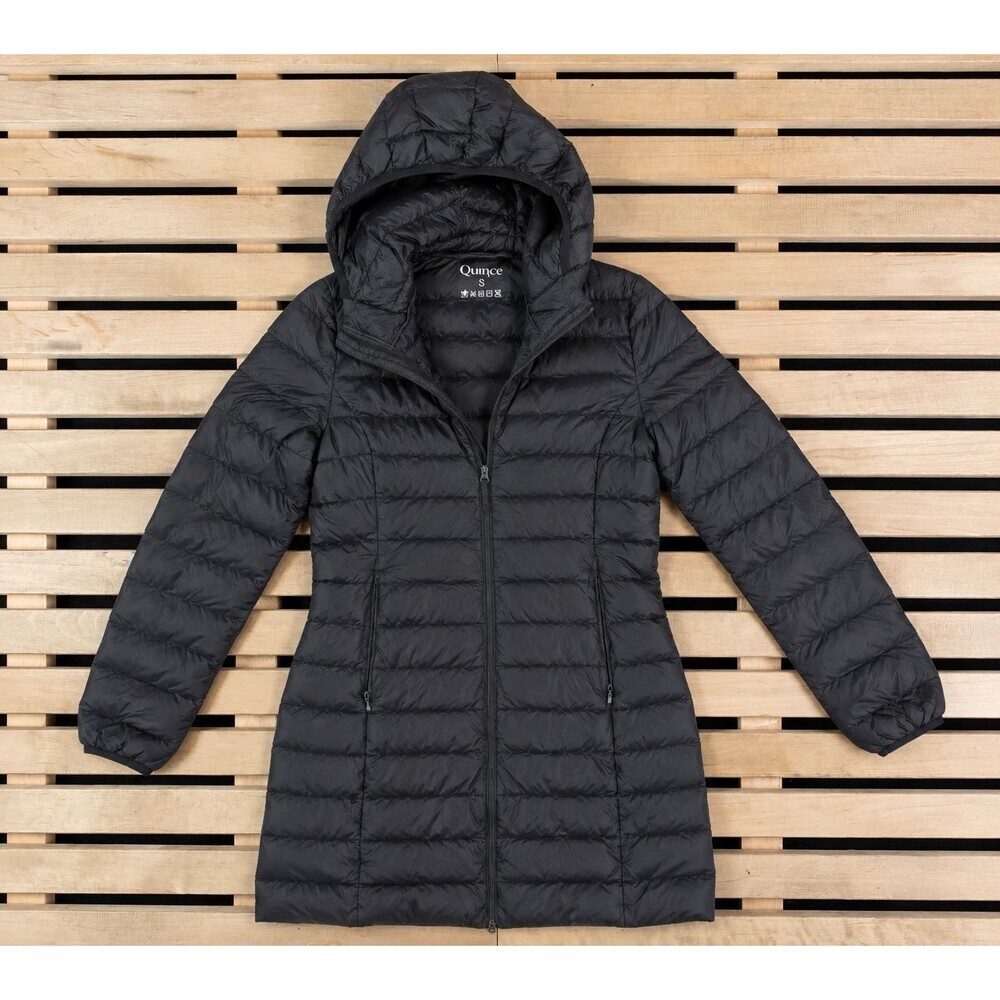 Quince Lightweight Down Packable Long Puffer Jacket Black Womens Sz S / W-JKT-14